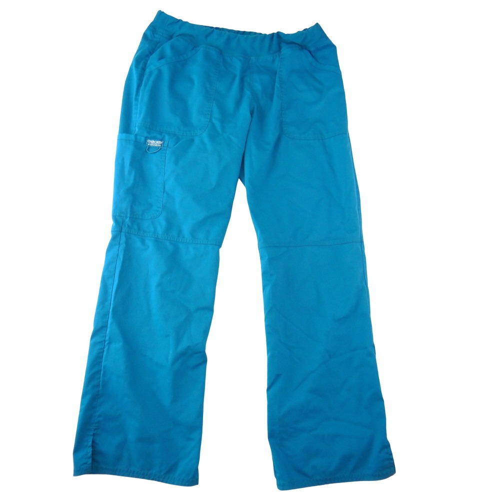 Cherokee Authentic Workwear Women Teal Blue Cargo Scrub Pants Large